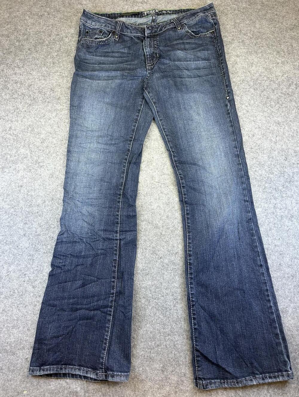 Y2K Rock Revival Jeans Women Size Waist 27x32 Ultra Low Rise Flare Bootcut